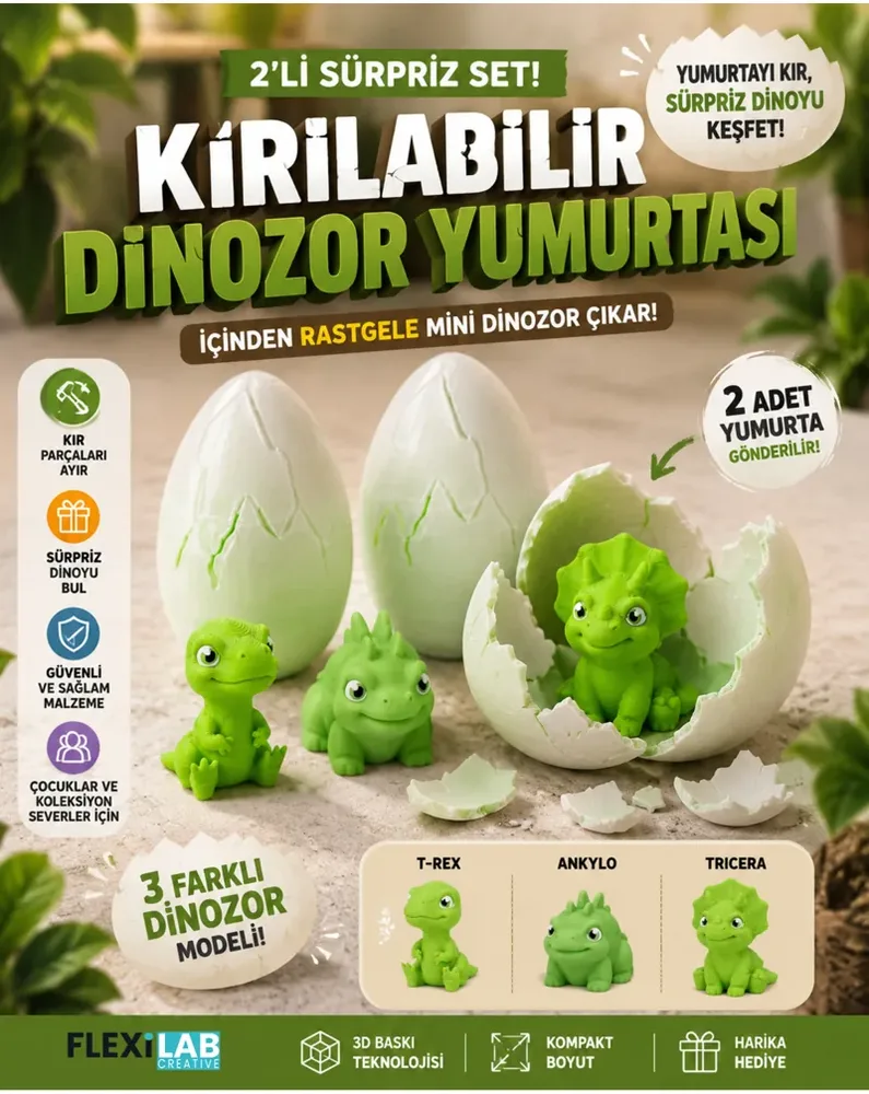 Kırılabilir Dinozor Yumurtası 2'li Sürpriz Set