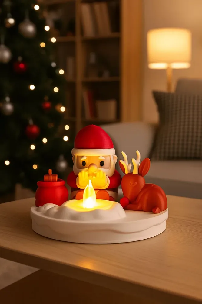 Noel Baba ve Geyik Mum Işıklı Biblo – Çok Renkli